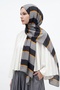 Block Pattern Gray Soft Cotton Shawl