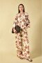 Wide Leg Floral Patterned Linen Blend Trousers with Pockets F9266Ax26Sm