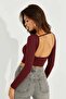 Women's Burgundy Backless Crop Blouse Cy430 - 2