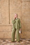Women's Double Pocket Buttoned Wrinkled Shirt Suit Khaki Green - 2