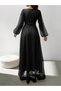 Women's Double Breasted Collared Long Tulle Dress with Belt - 3