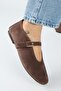 Zenga Women's Genuine Leather Single Strap Ballerina Brown Shoes - 5