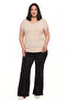 Plus Size Low Short Sleeve Beige Color Blouse - 2