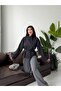 High Collar Zr Model Lined Short Trench Coat with Windbreaker Detail on the Back and Belt - 3