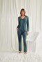 Buttoned Pajama Set with Lace Collar, Shoulder and Leg - 2