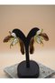 Stainless Steel Women's Gold Earrings with Leaf and Pearl Detail, Chocolate Brown Fabric, Anti-Allergic Earrings - 2
