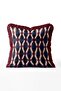 Geometric Patterned Fringed Cushion Cover - Navy Blue Cushion Cover with Burgundy Tassels - 2