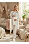 New Season Ecru 100% Cotton Double-Breasted Collared Maternity and Postpartum Nursing Pajama Set with Adjustable Waist and Dressing Gown, 3-Piece Set - 7