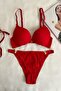 Shoulder Stone V Detail Bra Set Red