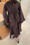 Belt Detailed Blouse-Skirt Set Brown - 3