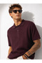 Men's Short Sleeve Ribbed Half Button Closure Polo Collar T-Shirt 26001 - 3