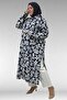 68045 Plus Size Mango Tunic with Curled Sleeves - Leaf Pattern Navy Blue - 4