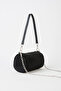 Women's Zerrin Rowed Black Stone Suede Cylinder Zipper Closure Mini Handbag and Shoulder Bag