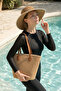 Women's Straw Bag and Straw Hat Combination Set of Two Set01 Camel - 3