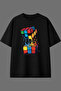 Melting Rubik's Cube Design Pre-Printed Black Oversize T-Shirt