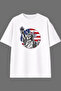 Freedom Design Front Printed White Oversize T-Shirt