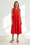 Women's Red Crew Neck Segmented Sleeveless Cotton Dress Elb-19002665 - 2