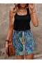 Women's Strappy Square Neck Top Viscose Bottom Patterned Short Single Jersey Dress