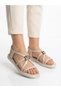 Women's Beige Gold Buckle Detailed Soft Sole Casual Sandals - 3