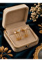 Brass Zircon Stone and Pearl Detailed Fishtail Model Gold Color Earrings - 4