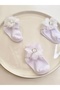 3-Piece White Decorated Baby Socks with Square Stones and Laser-Cut Roses - 5