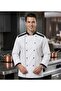 Professional White Men's Chef Jacket with Black Piping Detail and Dominant Collar Chef Jacket