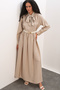 Women's Belted Polka Dot Hijab Dress 2613 - Beige - 4