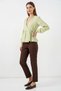 Women's V-Neck Waist Belted Side-Tie Viscose Green Blouse - 2