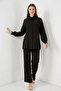 Women's Buttoned Black Hijab Suit