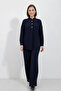 Women's Buttoned Oversize Navy Blue Suit - 4