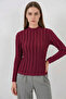 Women's High Collar Textured Burgundy Blouse - 2