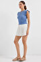 Women's Round Neck Ruffle Sleeve Indigo Blouse - 3