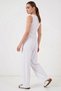 Women's Elastic Waist Linen Wide Leg White Palazzo Trousers - 2