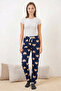 Women's Patterned F.Navy Blue Pajama Bottoms with Elastic Waist - 4