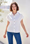 Women's Short Sleeve Striped White Shirt - 3
