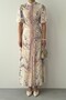 Belt Detailed Floral Patterned Buttoned Midi Length High Neck Dress - 6