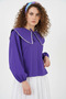 Women's Baby Collar White Edge Detailed Cotton Purple Shirt - 2