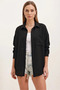 Women's Oversize Single Pocket Viscose Black Shirt - 5