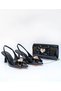 Women's Black Patent Leather Bow and Stone Accessory 7 cm Heeled Shoes and Bag Set