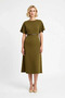 Women's Midi Length Bat Sleeve A-Line Boat Neck Belted 100% Cotton Interlock Dress Daily Casual Stylish - 4
