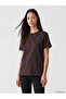 Brown Crew Neck Embroidered Blouse