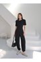 Women's Black Basic T-Shirt and Shalwar Pants Two-Piece Set - 7