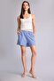 Elastic Waist Plaid Short Leg Wrinkled Textured Sax Blue Shorts H7843Ax26Sm - 2