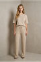 Women's Beige Short Sleeved Scuba Combed Cotton Stone Printed Tracksuit Set Yy101385 - 4