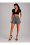 Women's Black Striped High Waist Summer Shorts - 5