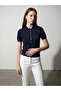 10874 Lyocell Blended Polo Collar Blouse-Navy Blue - 3