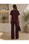 Women's Black Shoulder Button Detailed Short Sleeve Wide Leg Two-Piece Set - 3