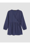 Navy Blue Double Breasted Collar Textured Women's Kimono - 6