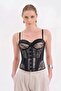 Women's Lace Detailed Corset with Covered Chest Part and Underwire Design