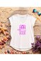 Sardine Mermaid Printed White V-Neck Flared Cotton T-Shirt